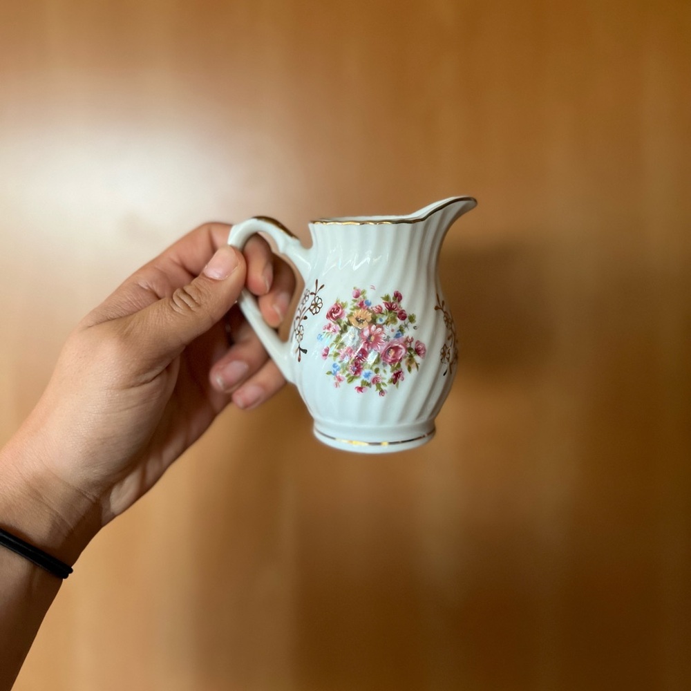 Small Vintage Floral Vase Creamer Hand Painted w/ Handle